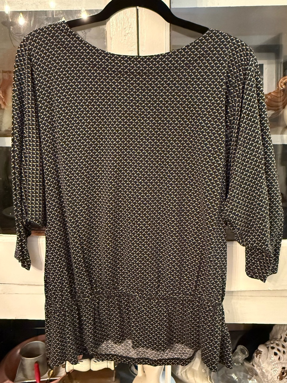 Ann Taylor Black Top with White Diamond Print